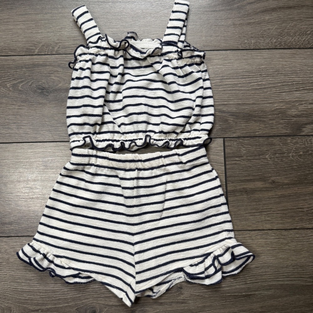 Old Navy Toddler Girls 2T Navy Blue White‎ Striped Ruffle Tank and Shorts Set